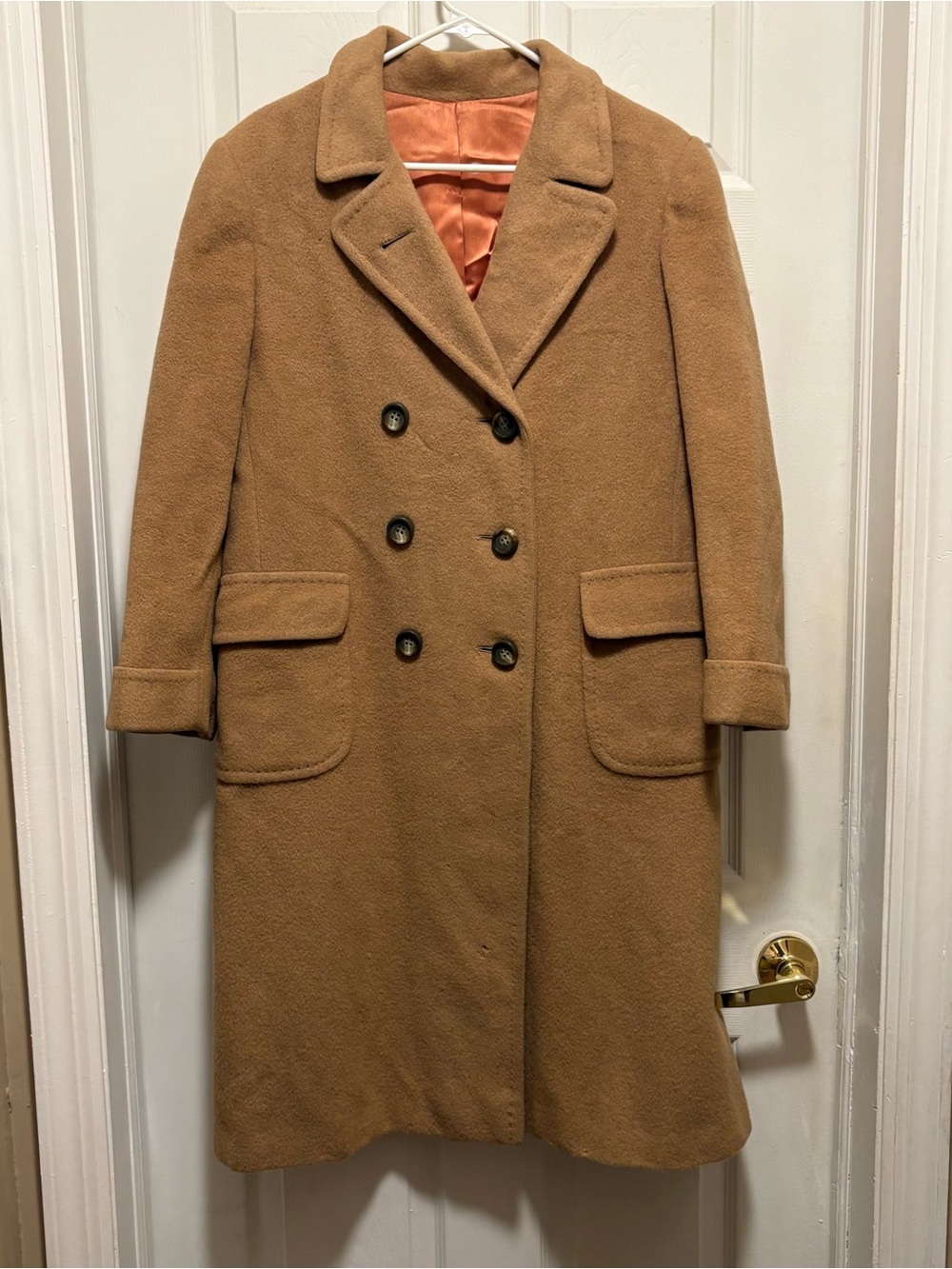 Women's Double-Breasted Pea Coat in Camel